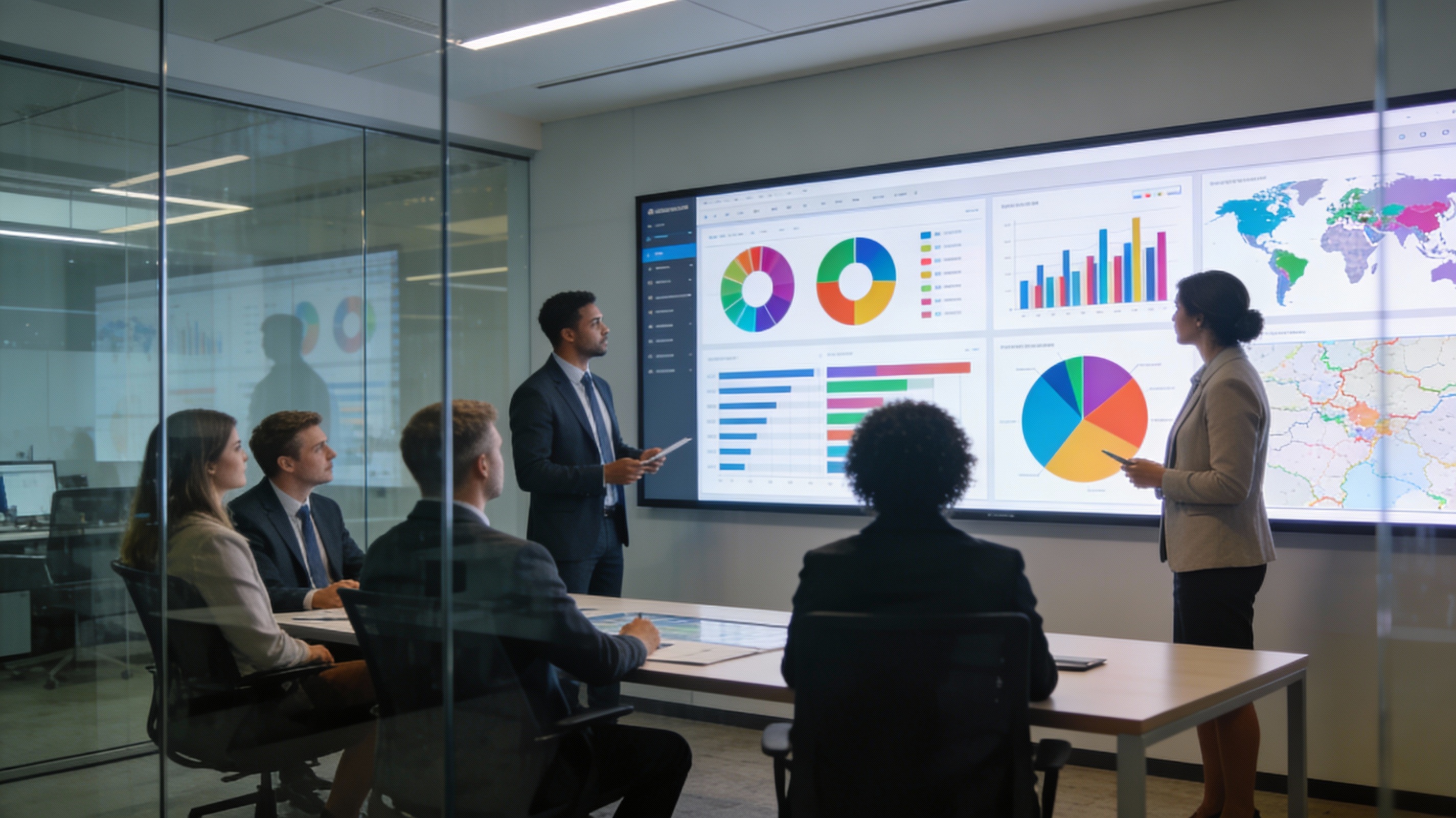 Business Intelligence team collaborating with data visualization
